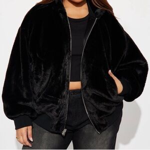 Plus size Black Faux Fur reversible Jacket